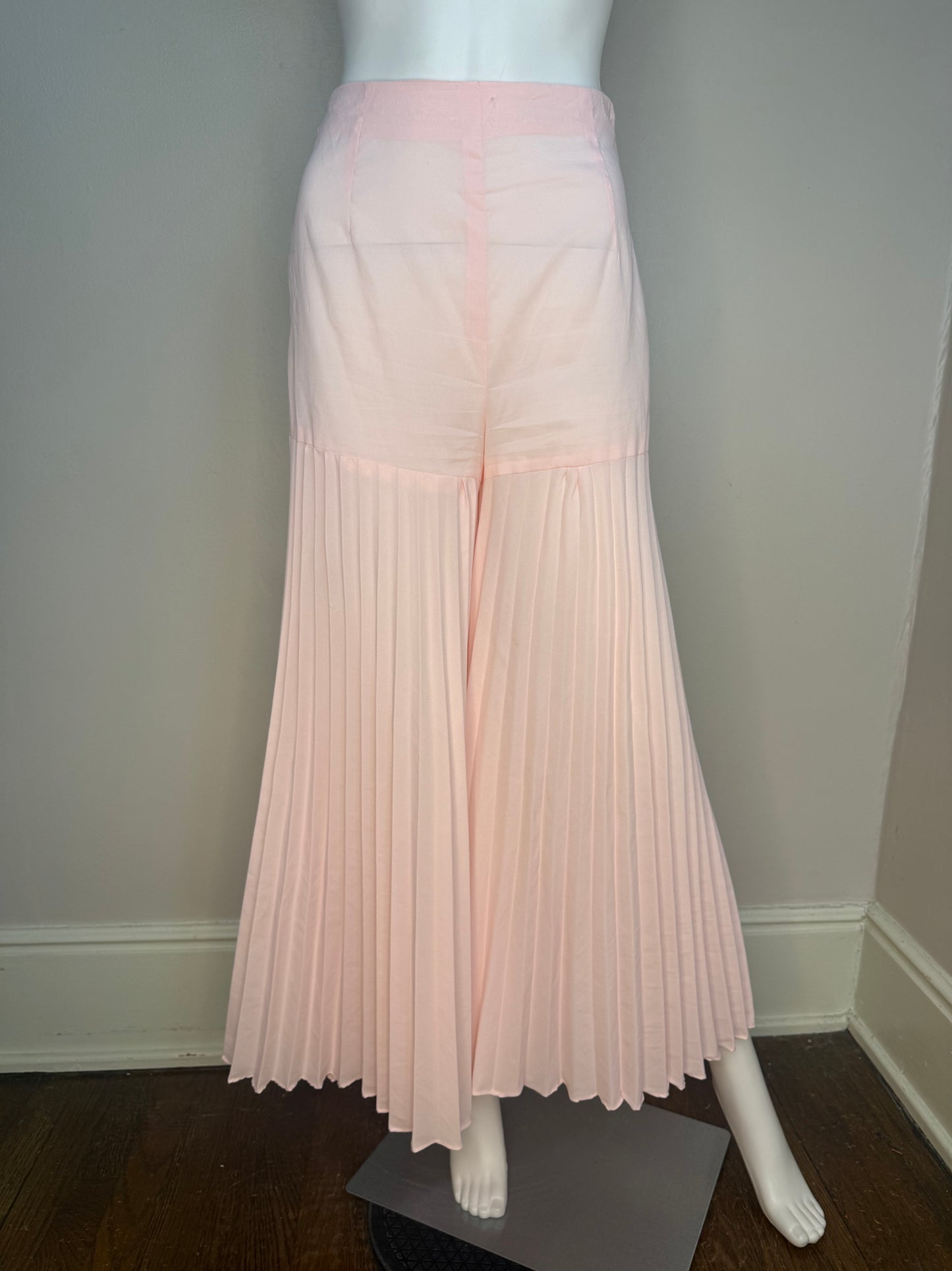 1960s Pastel Pink Pleated Mini Dress and Palazzo Pants Set, Bell Sleeves, Extra Wide Legs, Size XS-Small