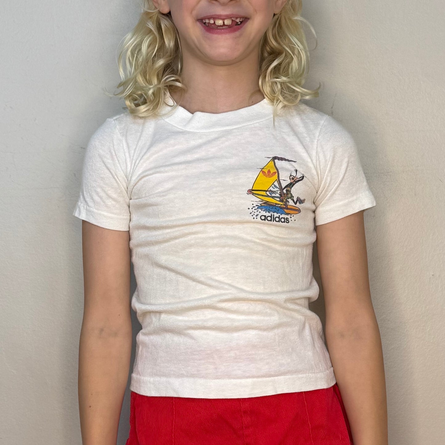 1980s Kids' Adidas Sport Goofy T-Shirt, Size 4/5, Wind Surfing, Walt Disney