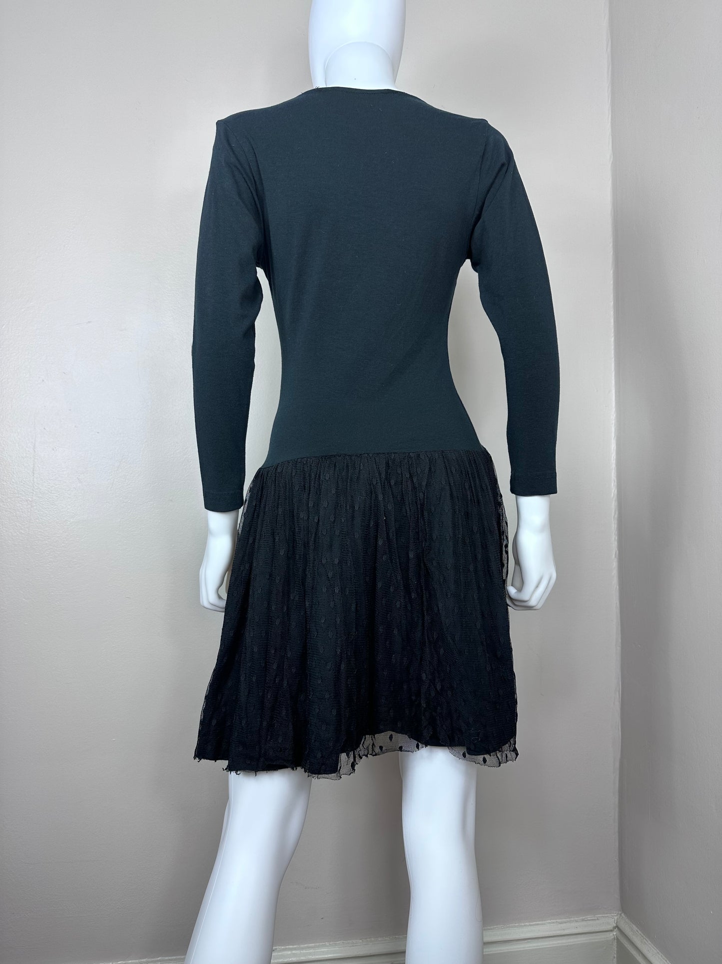 1980s/90s Black Knit Dress with Tulle Skirt, Carol Horn Size XS