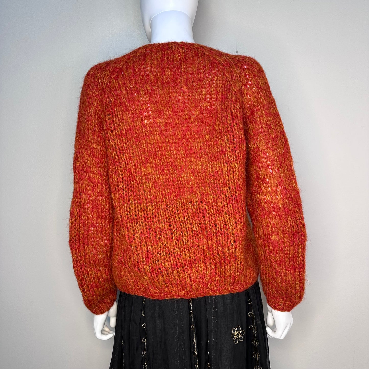 1960s Orange Cardigan Sweater, Size Large, Italian Hand Knit Wool Blend