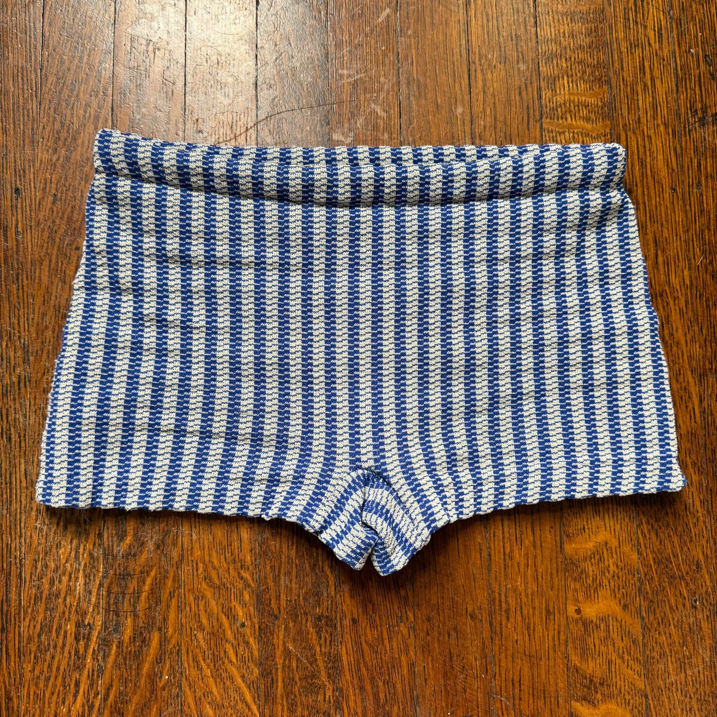 1970s Boys’ Blue Stripe Swim Trunks, Stretch Swimsuit Size 6/7