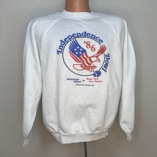 1980s Independence Bowl ‘86 Sweatshirt, Size Large-XL, Mississippi Rebels vs Texas Tech Red Raiders, Football
