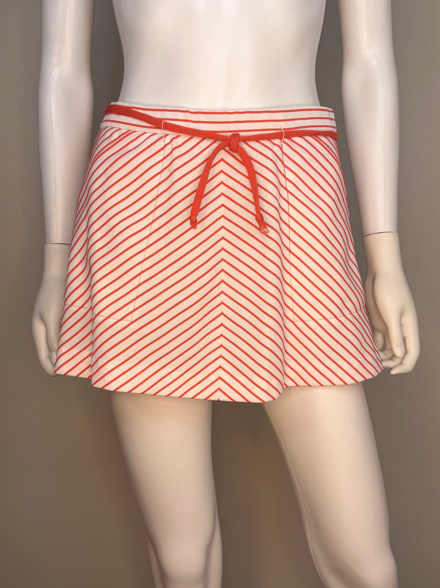 1970s Coral Tennis Skirt and Sweater Set, Stripe Mini Skirt and Short Sleeve Cardigan, Carol Canaan for Top Seed Size Small, Forty Love Tennis Shoppe