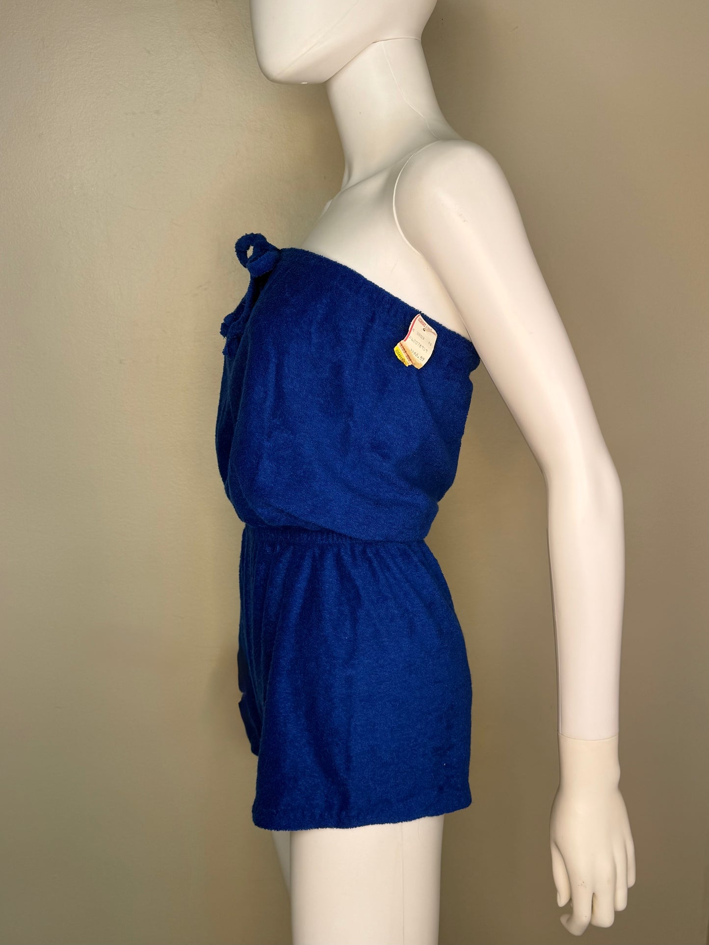 1970s Blue Terrycloth Romper, Size X-Small, Deadstock New with Tag, Bathing Suit Swim Beach Cover Up