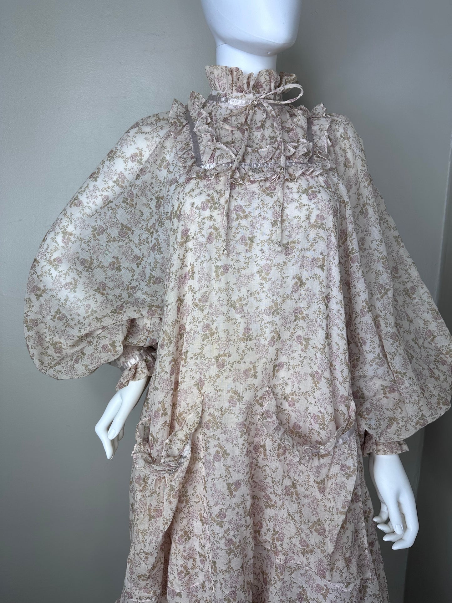 1970s Gunne Sax Pastel Pink Floral Tent Dress, Size XS/S