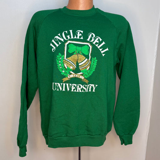 1980s Christmas Sweatshirt, Jingle Bell University, National Screenprint Size Large