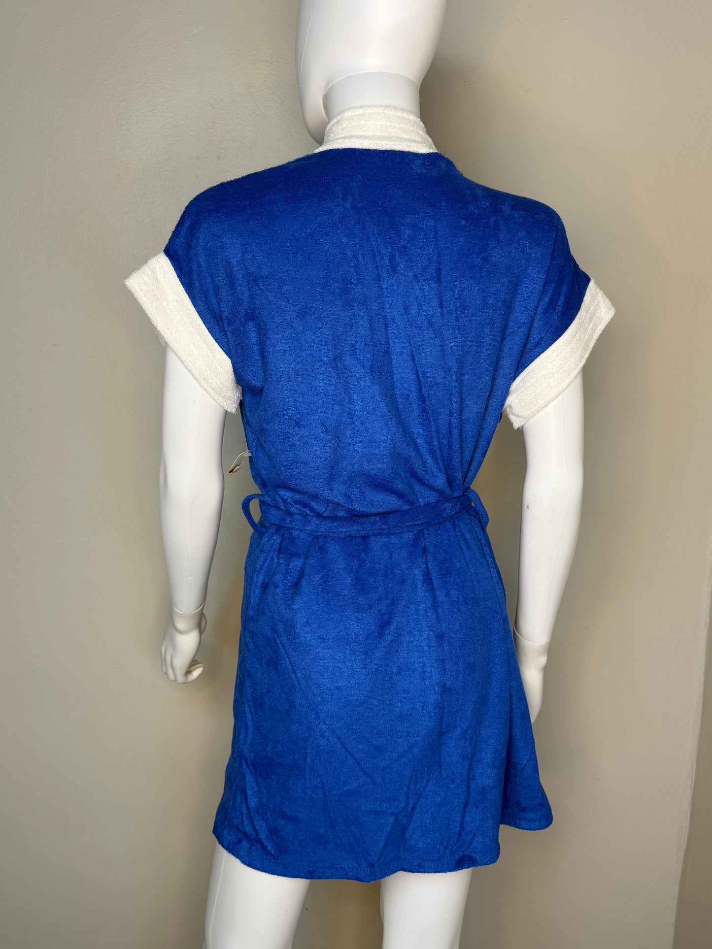 1970s Blue Terrycloth Robe with Belt, Size Medium, Deadstock New with Tag