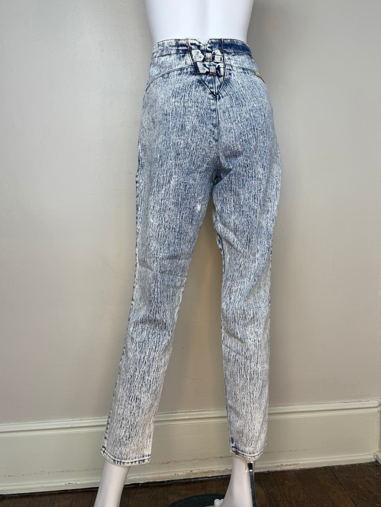 1980s Acid Wash Jeans with Bows on Back, Bijou, 30"x29"