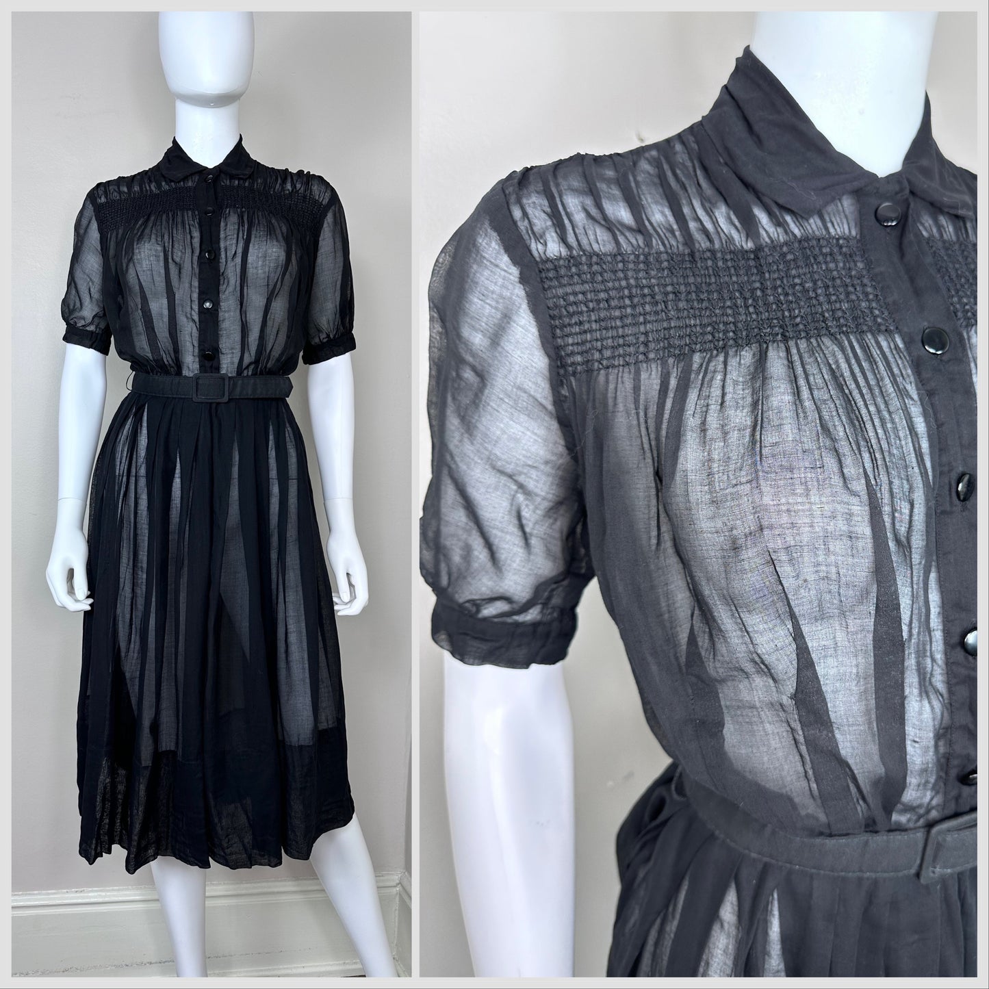 1950s Sheer Black Dress, Jeanette Alexander of California Size XXS