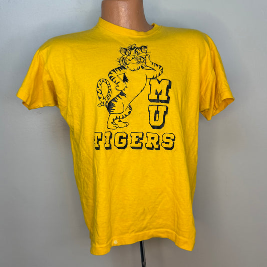 1970s UM Tigers T-Shirt, University of Missouri, Mizzou, Champion Blue Bar Size Large, Distressed