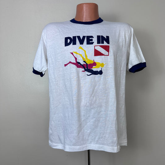 1980s Dive In SS Norway Ringer T-Shirt, Hanes Size M/L