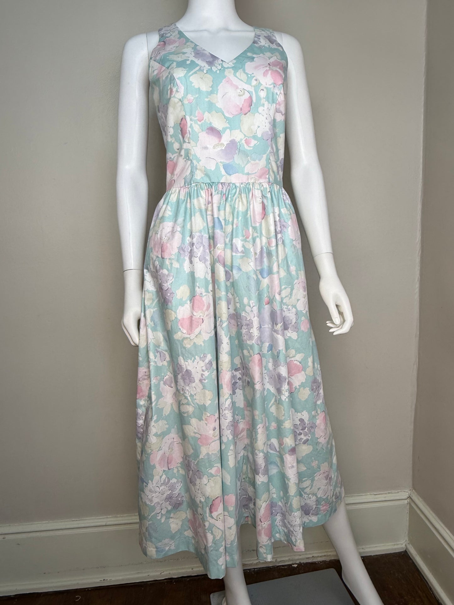 1980s Pastel Floral Midi Dress, Lanz Size Small, Sundress