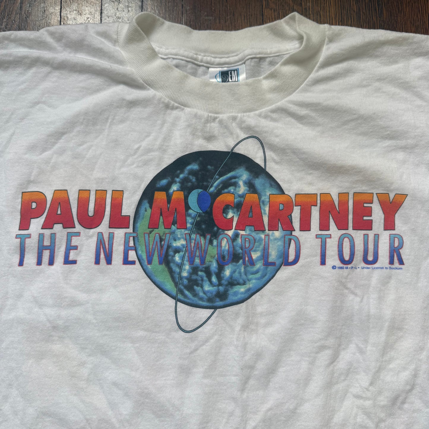 1990s Paul McCartney The New World Tour T-Shirt, GEM Size XL, 1993 Concert Tee