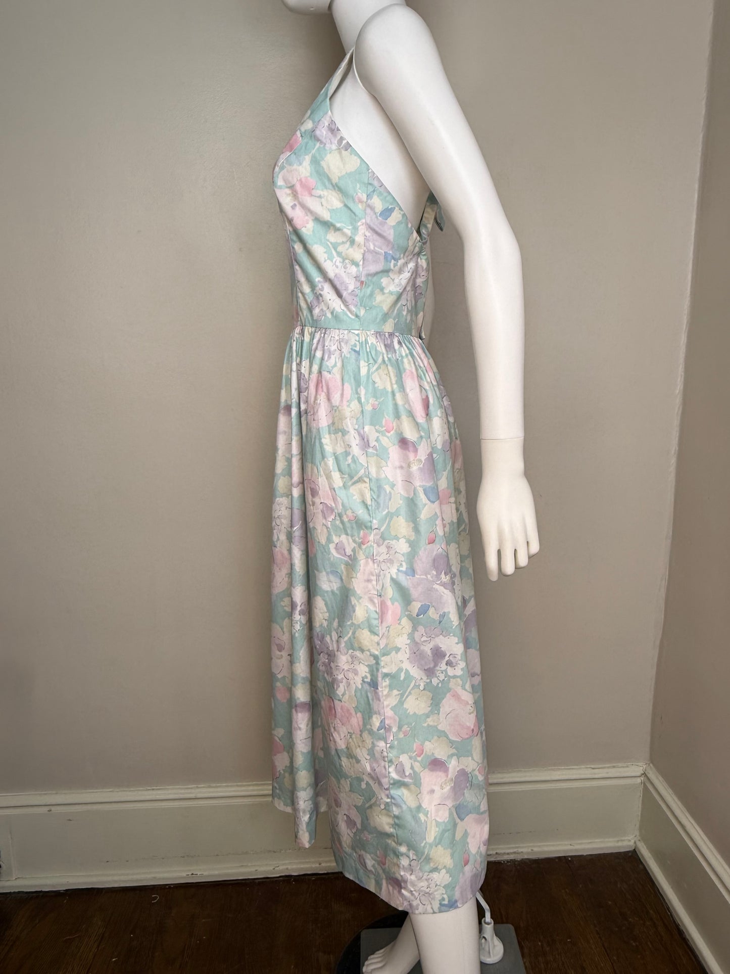1980s Pastel Floral Midi Dress, Lanz Size Small, Sundress