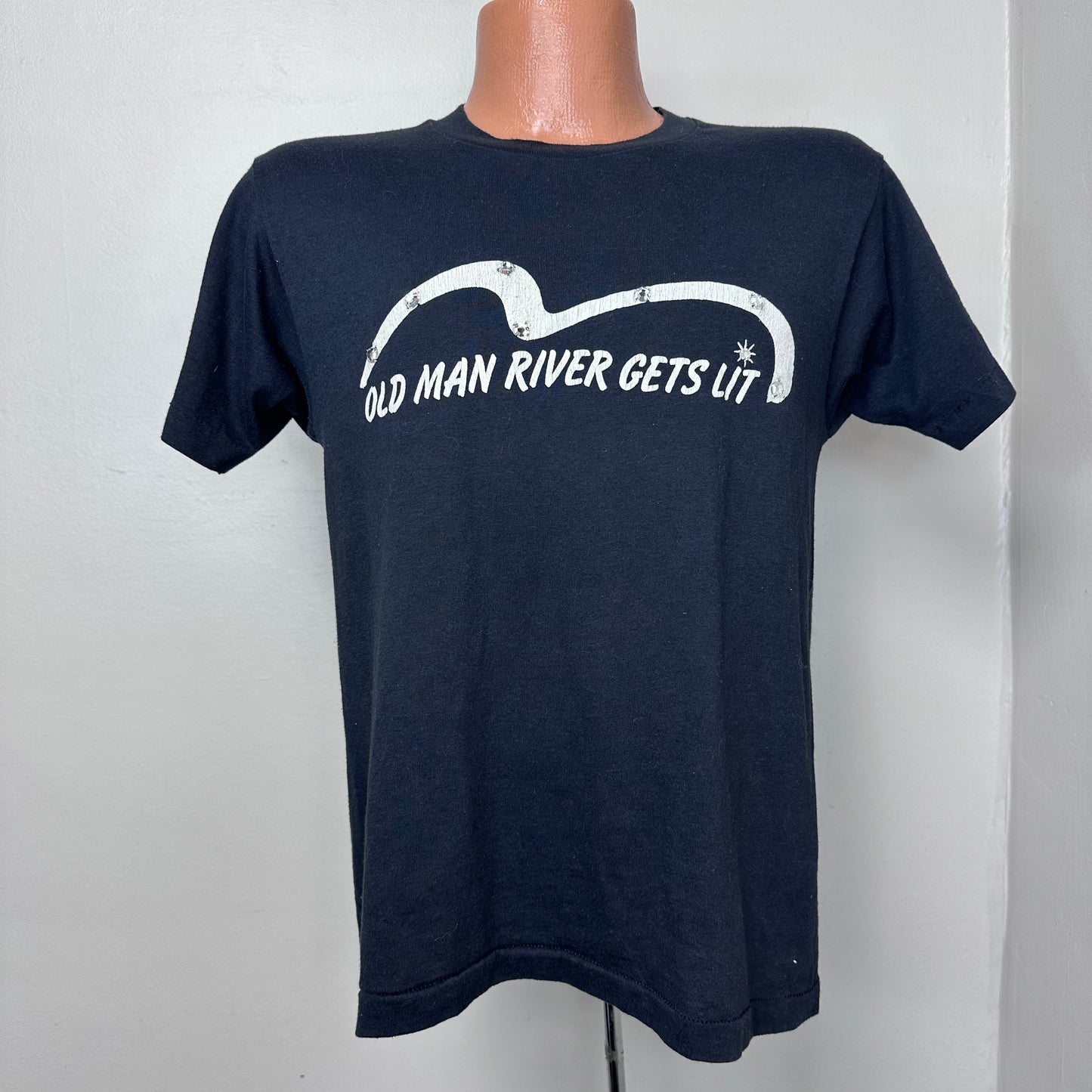 1980s Memphis Old Man River Gets Lit T-Shirt, Screen Stars Size Small, Rhinestones