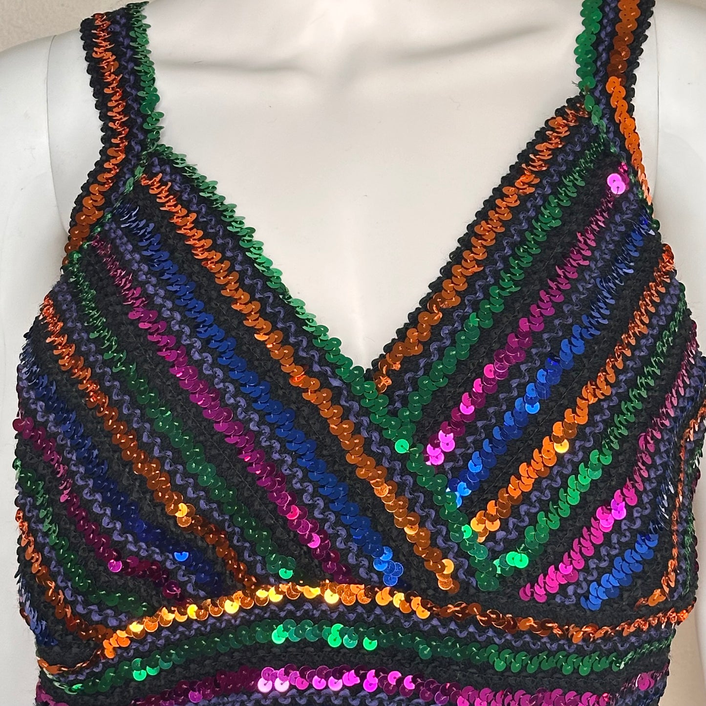 1970s/80s Disco Rainbow Sequin Tank Top, Size Large-XL