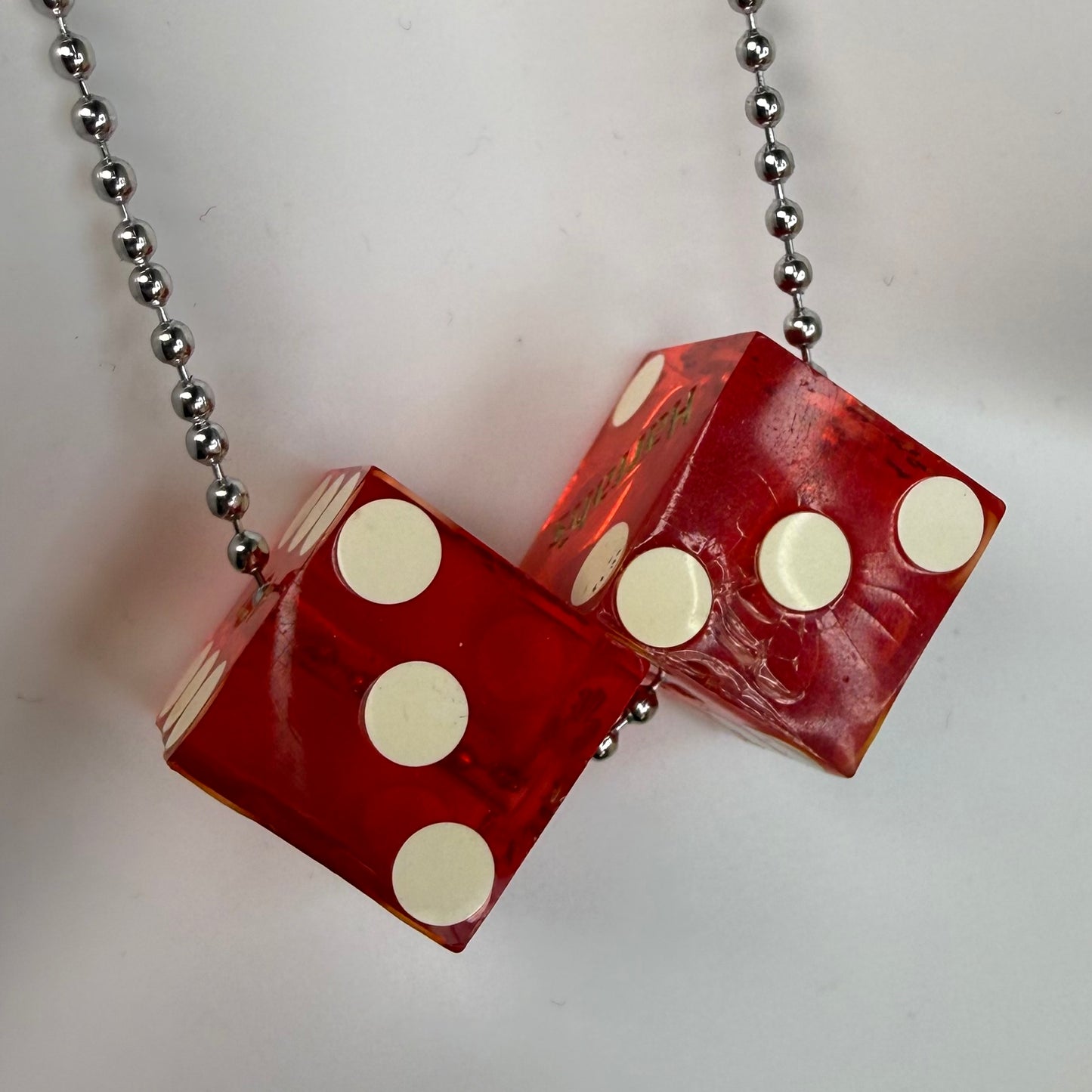 Vintage Dice Necklace, Harrah’s Casino Shreveport, Translucent Red
