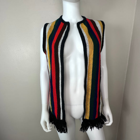 1970s Stripe Sweater Vest with Fringe, Sears Size Medium