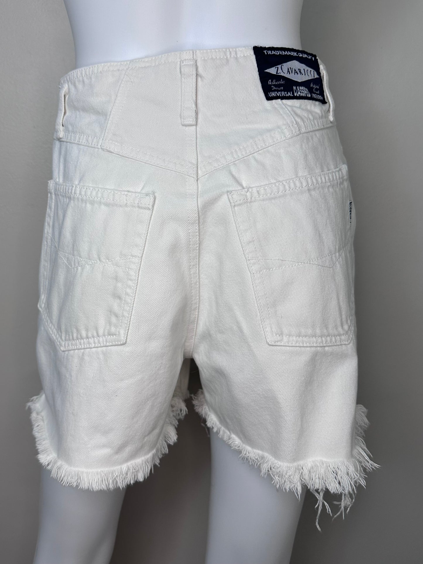 1990s White Denim Shorts, Z Cavaricci Size 4/Small, Button Fly, Cut Offs, Raw Hem