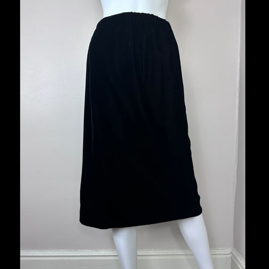 1970s Black Velvet Skirt, Elastic Waist, Size 1X-3X