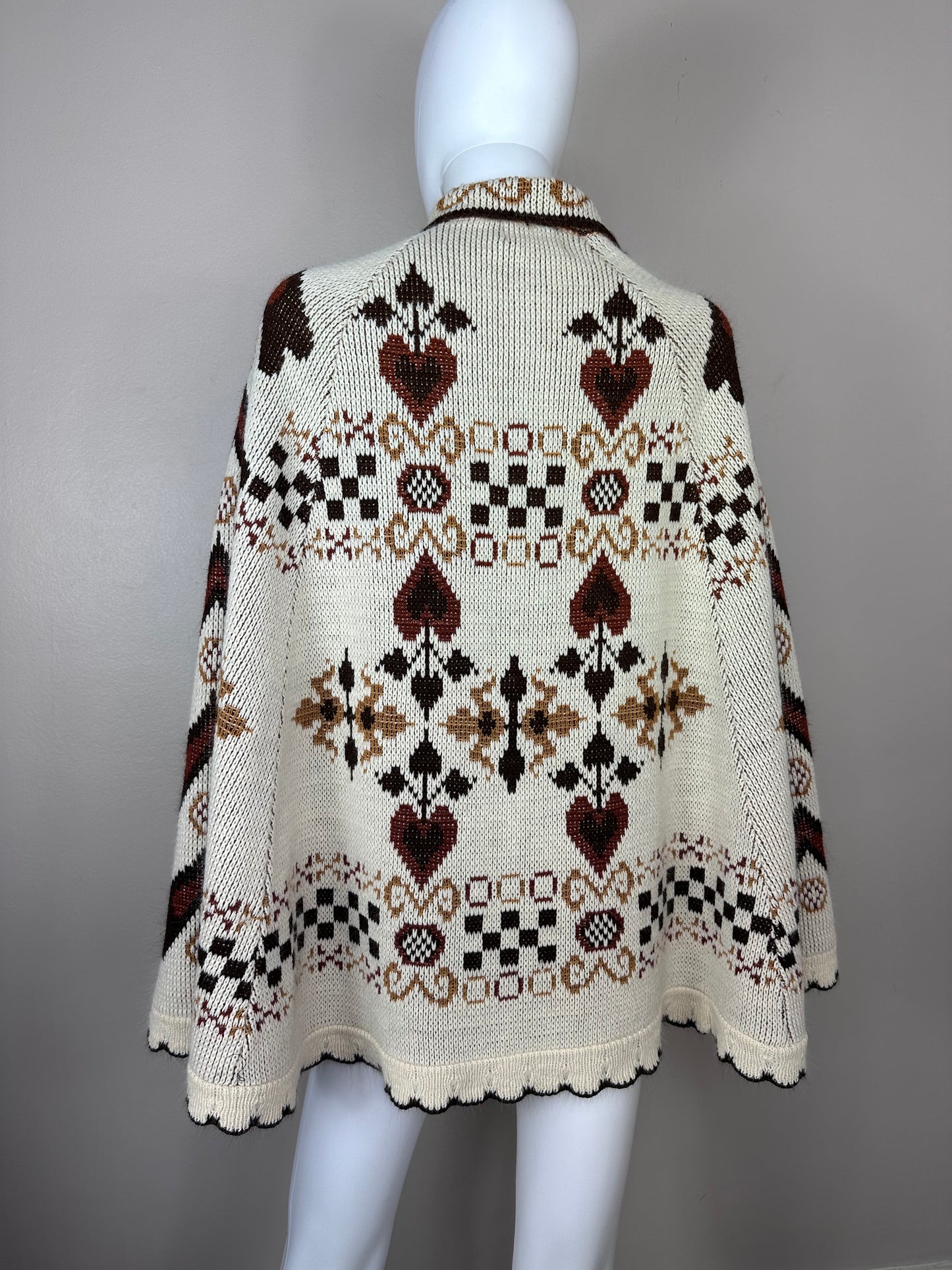 1970s Folk Art Intarsia Knitted Cape, Sturbridge