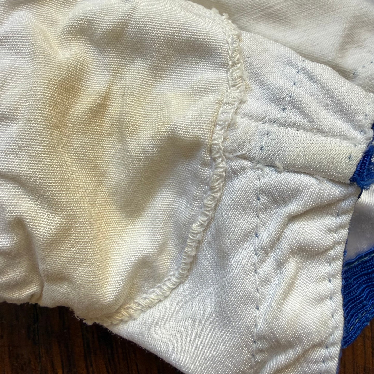 1940s White and Blue Satin Athletic Shorts, Belt, Padded Hips, Lawson Cavette Sporting Goods, Basketball? Boxing?