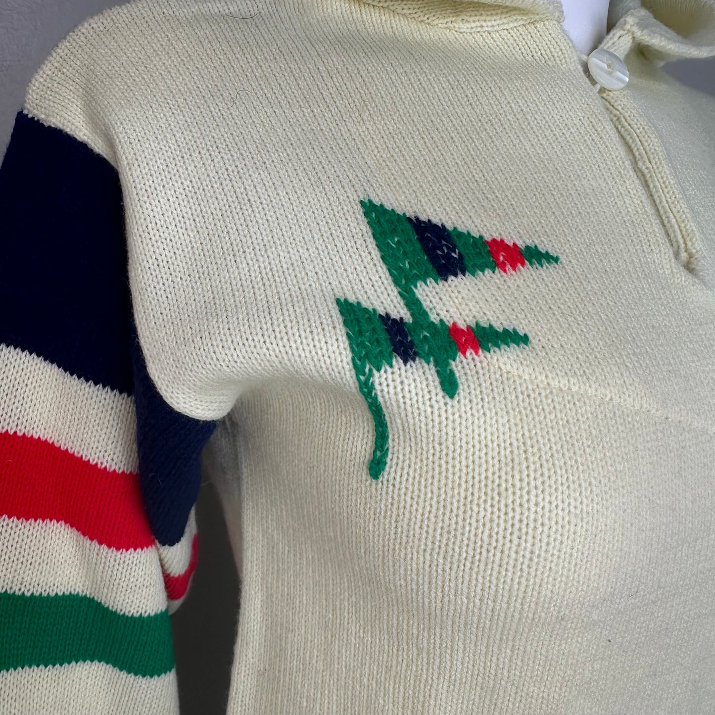 1970s Hooded Sweater with Striped Sleeves, Size XS