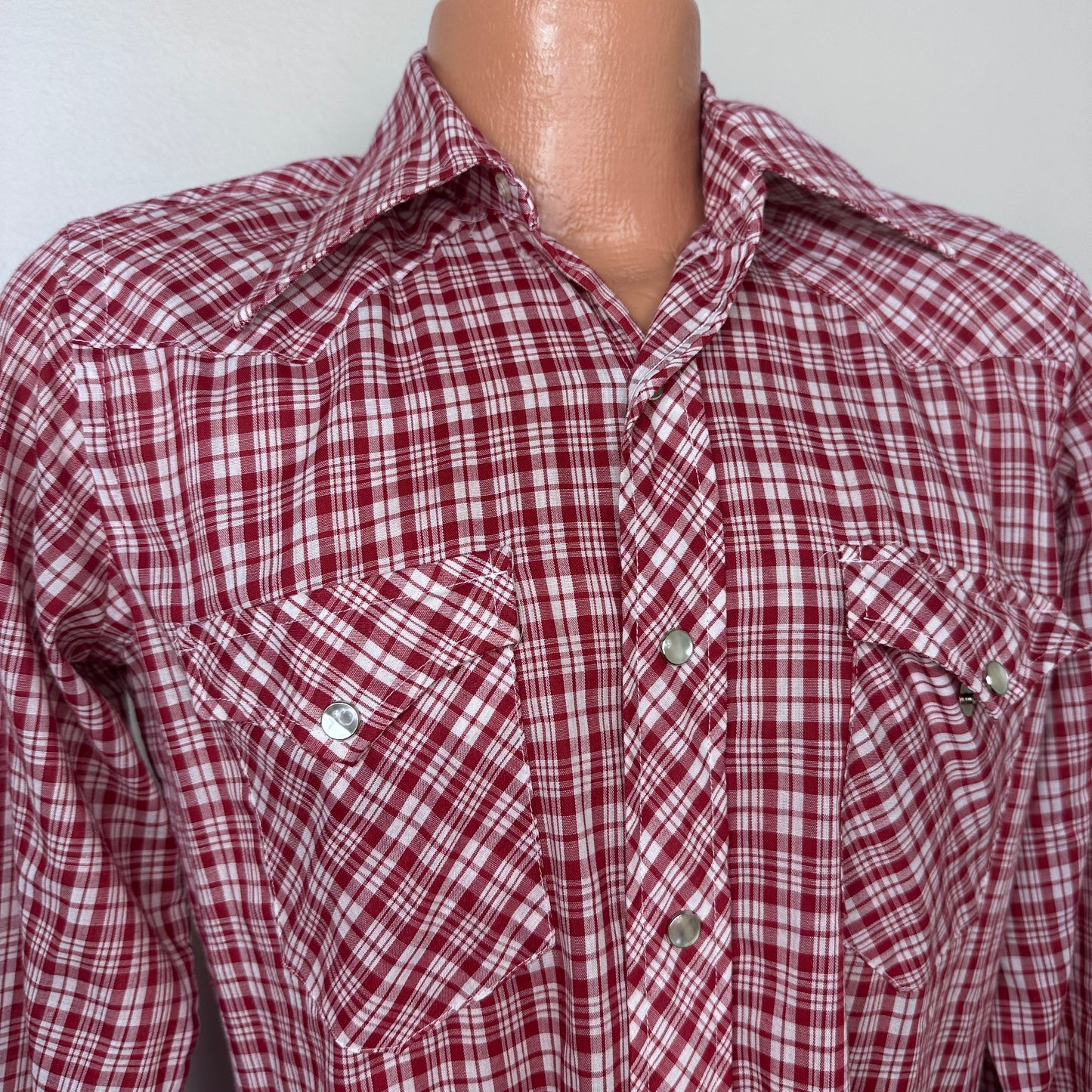 1970s Red Plaid Long Sleeve Western Shirt, Wrangler Size Small