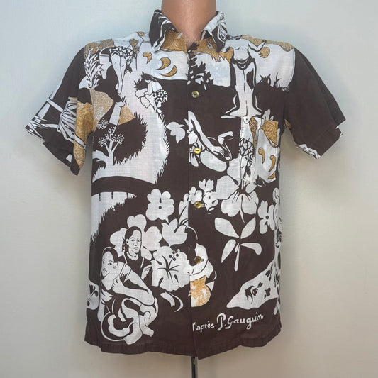 1970s d’ Apres Paul Gauguin Art Shirt, Size Small, Polynesian Islands, Tahiti