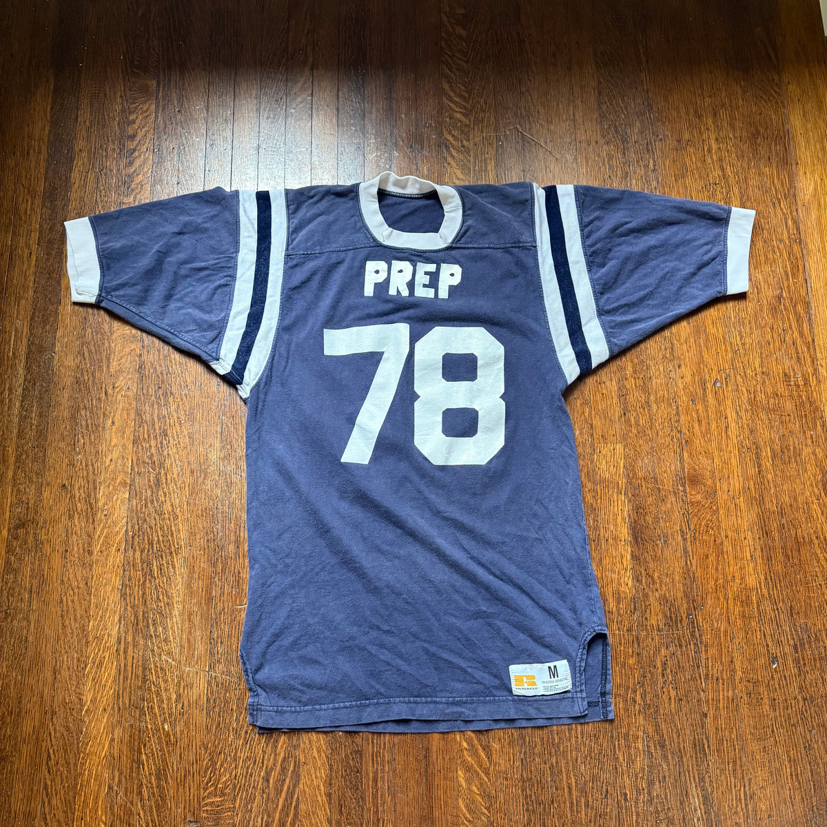 1970s Prep Senior 78 Blue Cotton Jersey T-Shirt, Russell Athletic Size Small