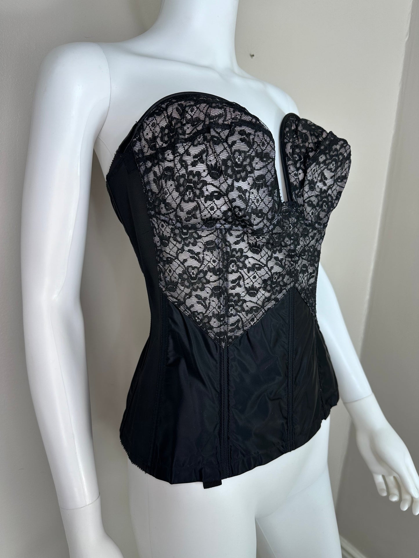 1960s Lady Marlene Black Lace Long Line Bra, Size 40C, Corset Shape-wear, Low Back