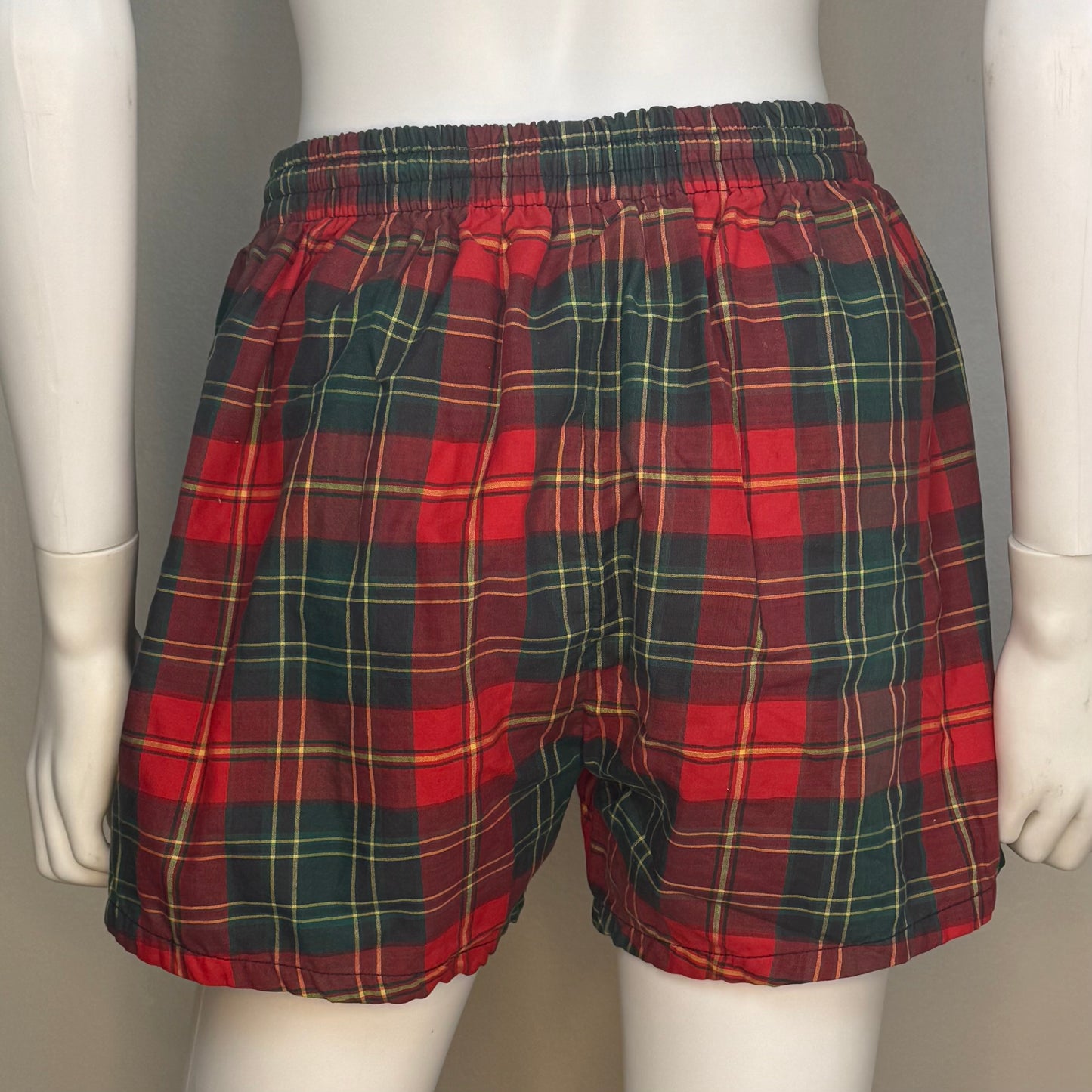 1950s Men’s Red Plaid Swim Trunks, McGregor Swim n Play Size Small, Cotton Swimsuit Shorts