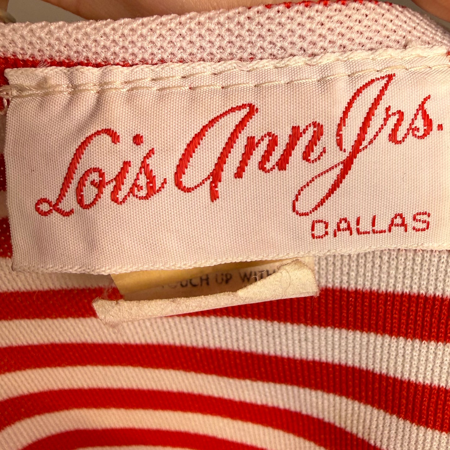 1970s Red and White Stripe Long Sleeve Knit Shirt, Applique Anchor, Lois Ann Jrs Size Small