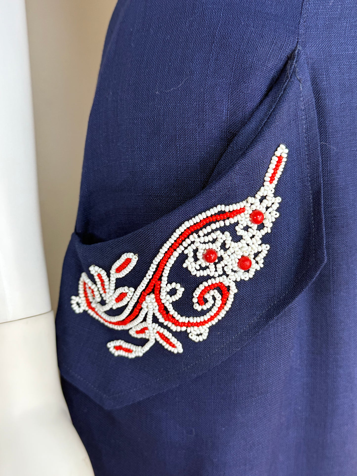 1940s/50s Beaded Navy Blue Top and Skirt Set, Nini Originals Size XS-Small