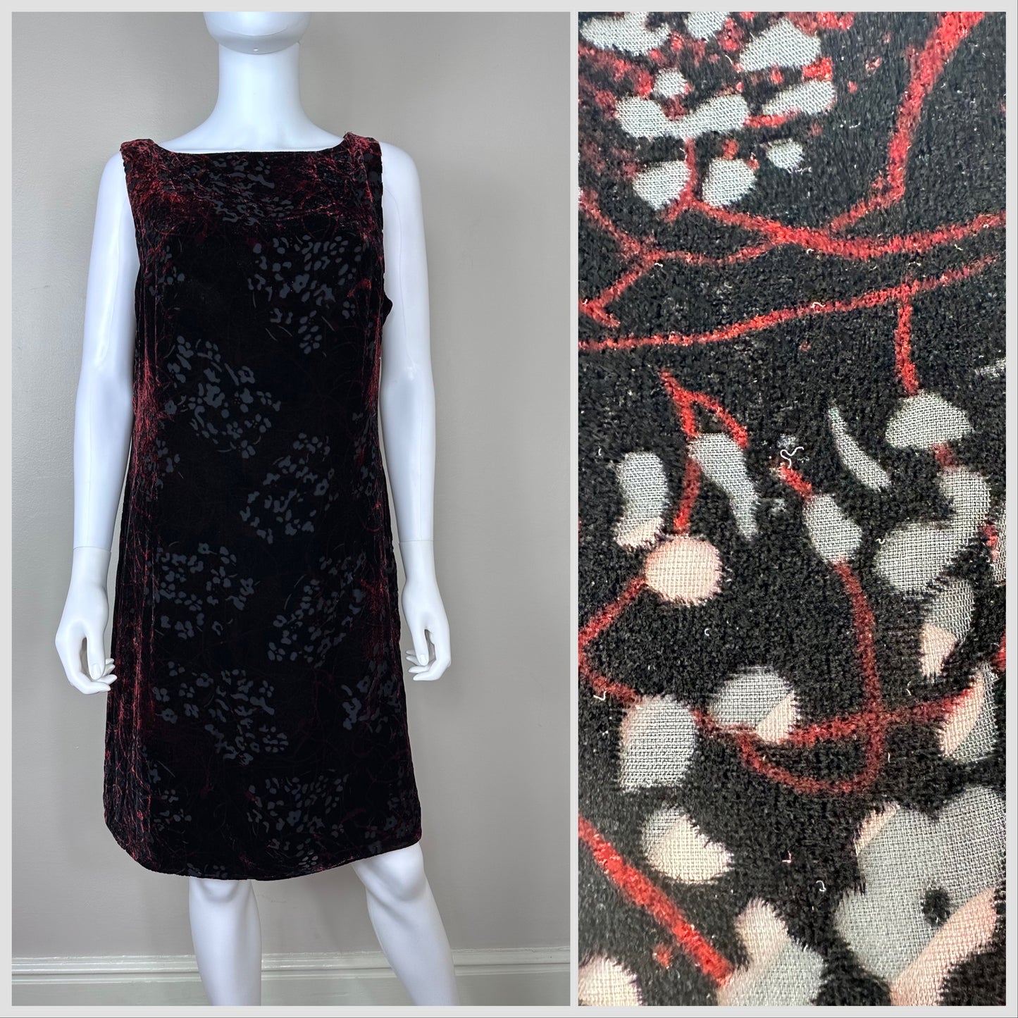 1990s Velvet Burnout Dress, Carole Little Size Large