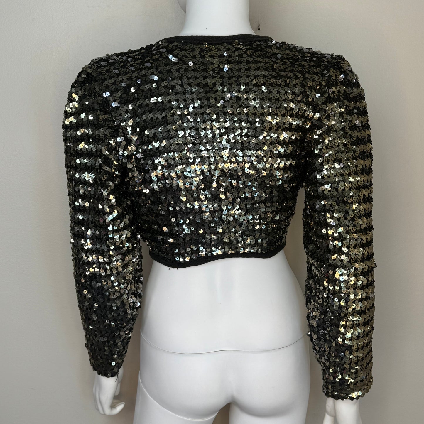 1950s/60s Black and Metallic Sequin Cardigan Sweater, Size Small