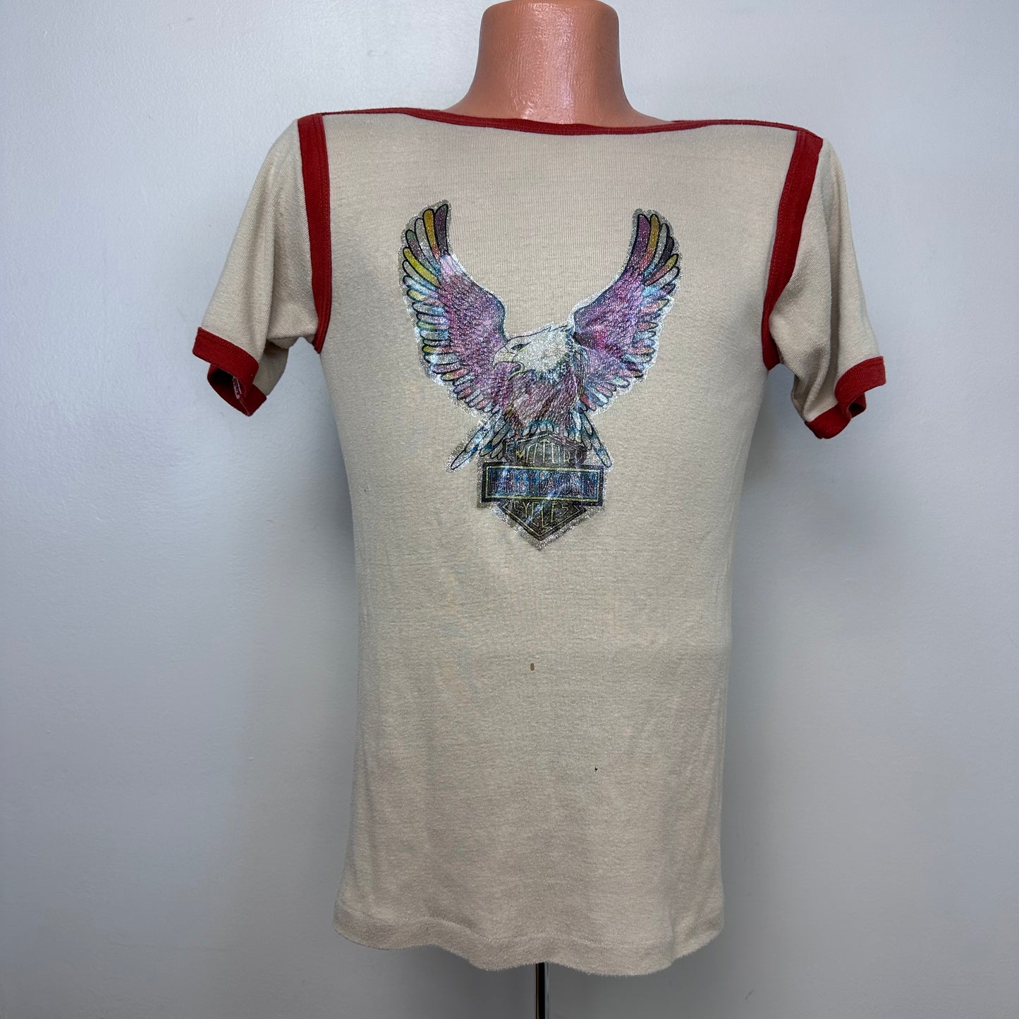 1970s Harley Davidson Motorcycles T-Shirt, Size Small-Medium, Glitter Iron On, Eagle