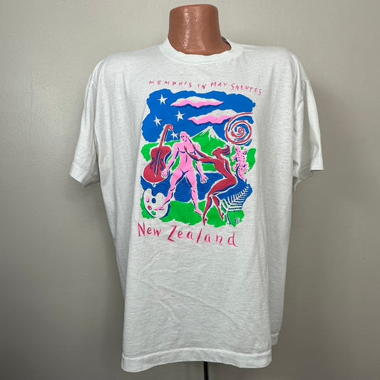 1990s Memphis in May Salutes New Zealand T-Shirt, Screen Stars Best Size XXL, 1991
