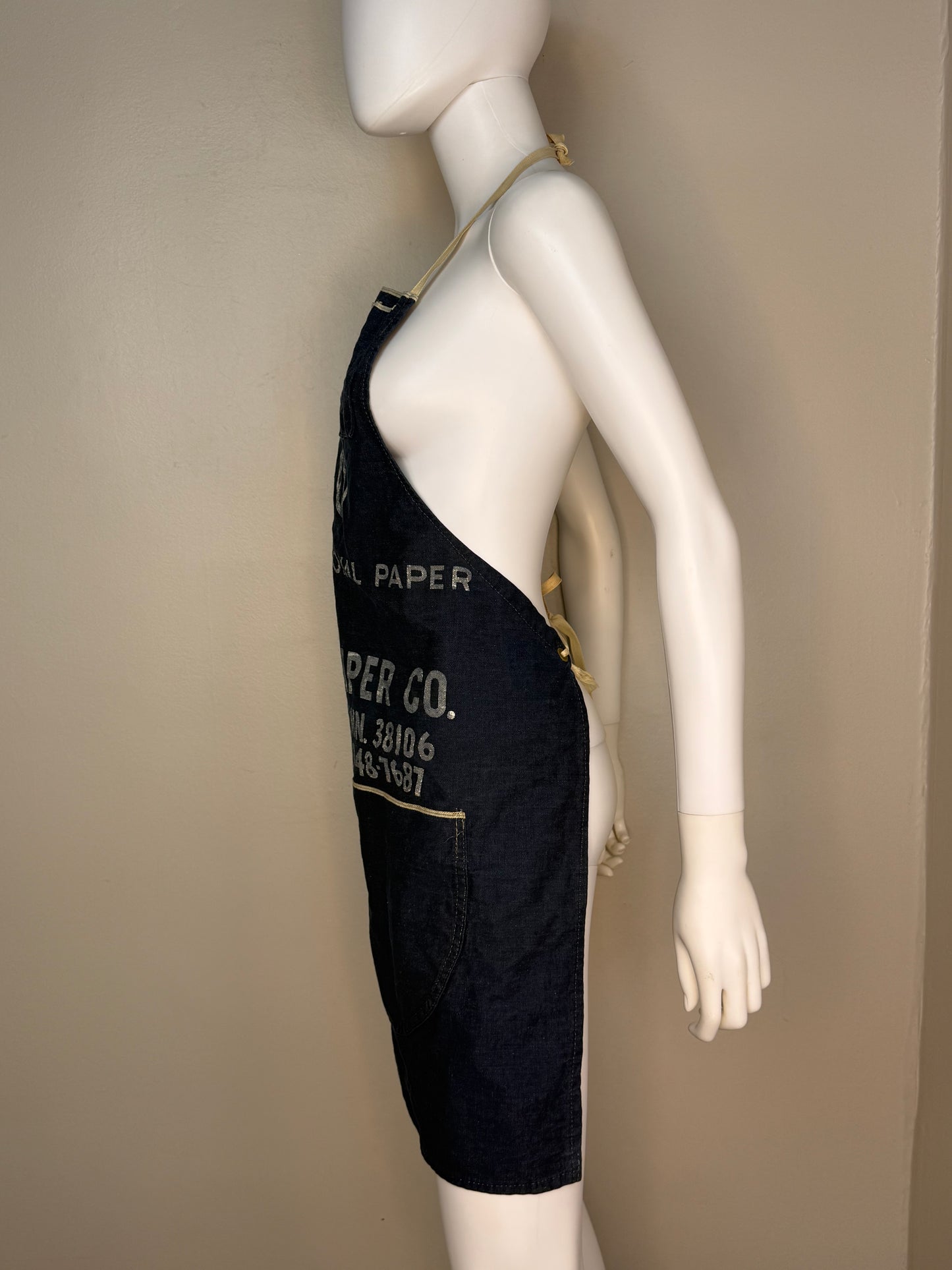 1960s Selvage Denim Workwear Apron, International Paper Roach Co Memphis Tenn, Selvedge