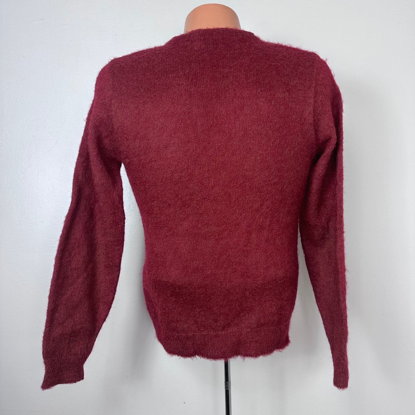 1960s Maroon Fuzzy Mohair Cardigan Sweater, Amcrest Size Small