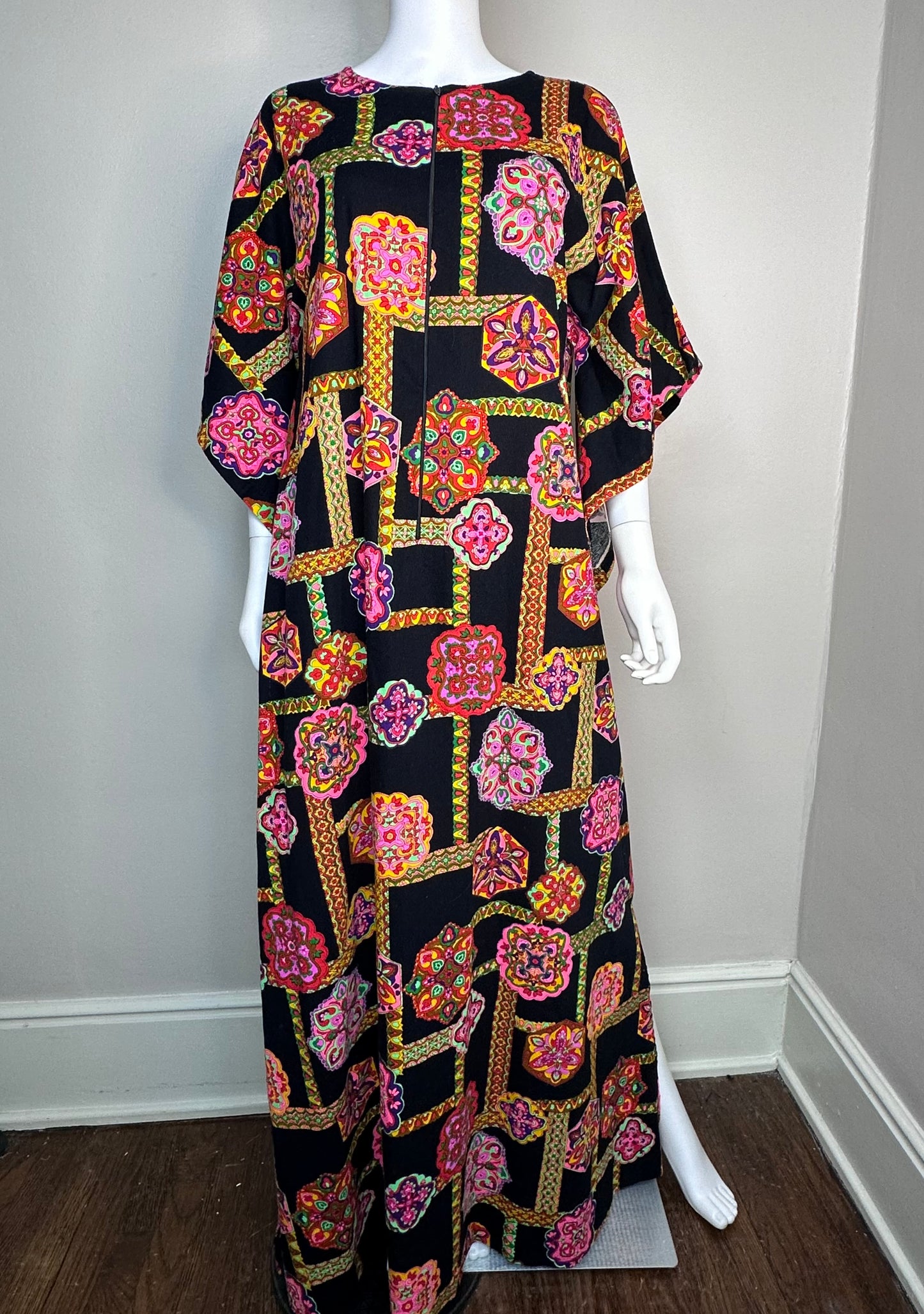 1970s Psychedelic Print Caftan Dress, Size Small-Medium