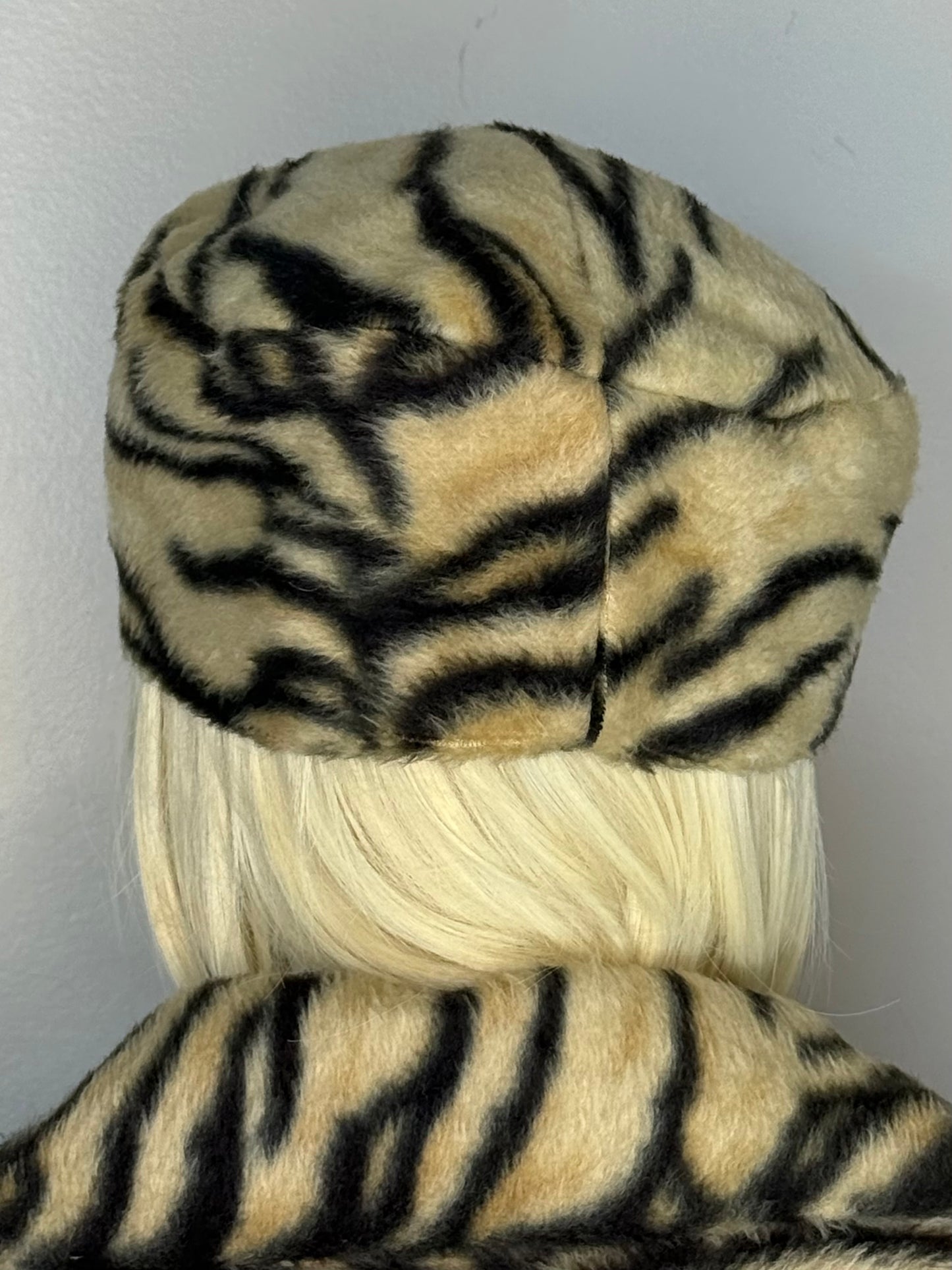 1960s Tiger Print Faux Fur Coat and Hat Set, Handmade Size Medium-Large