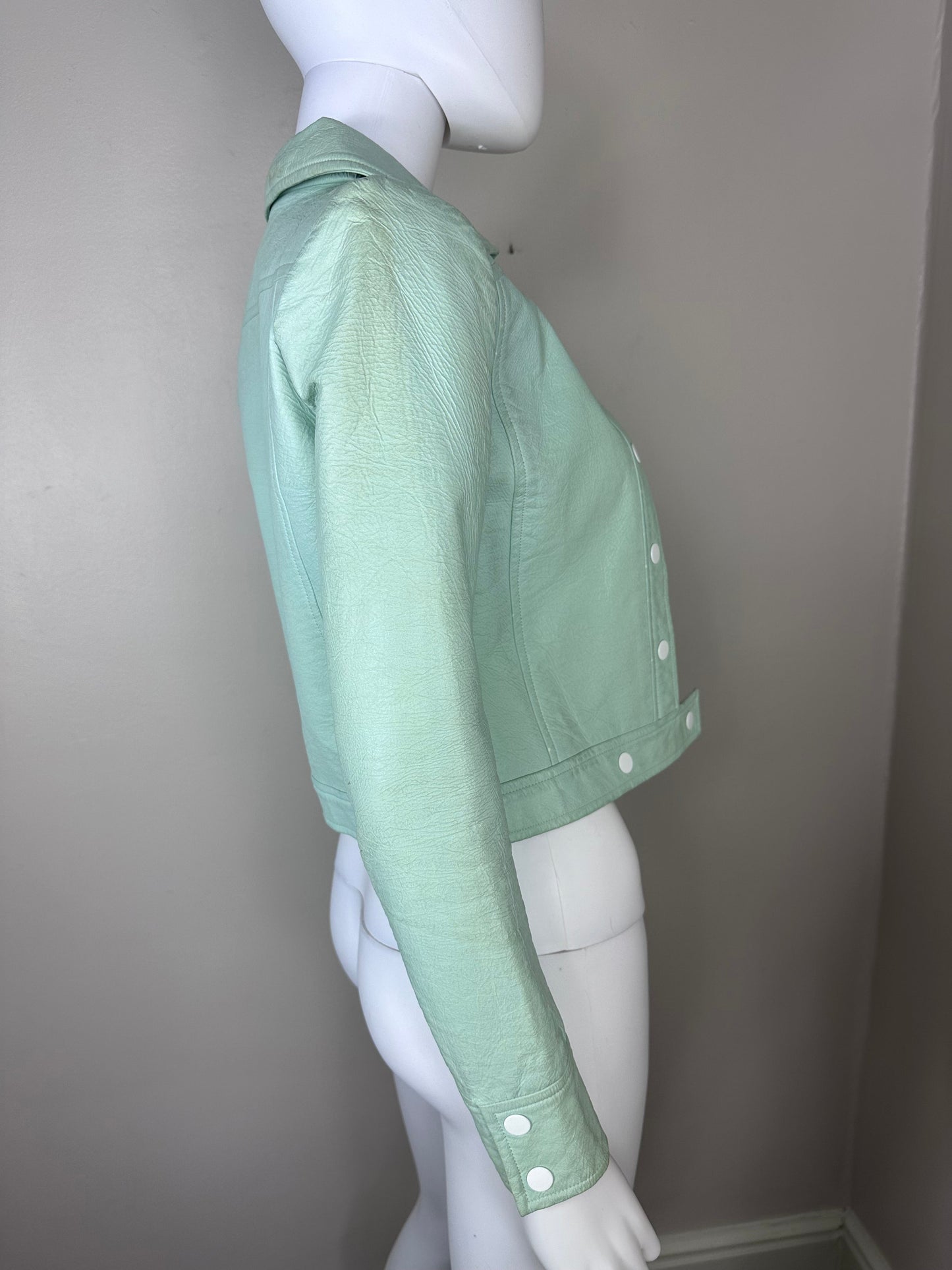 1970s Courrèges Paris Hyperbole Mint Green Vinyl Jacket, Size 00/XXS