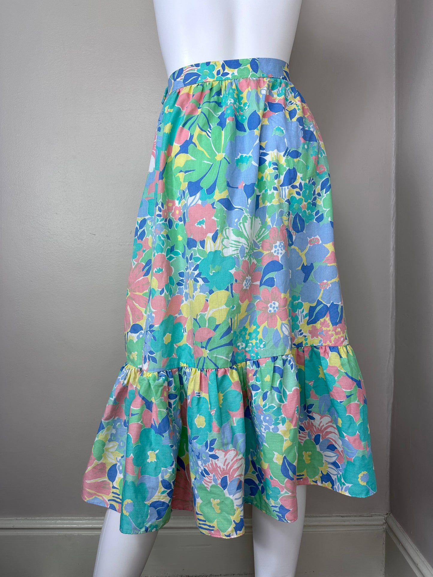 1970s Floral Midi Skirt, The Gathering, Sears Size S/M