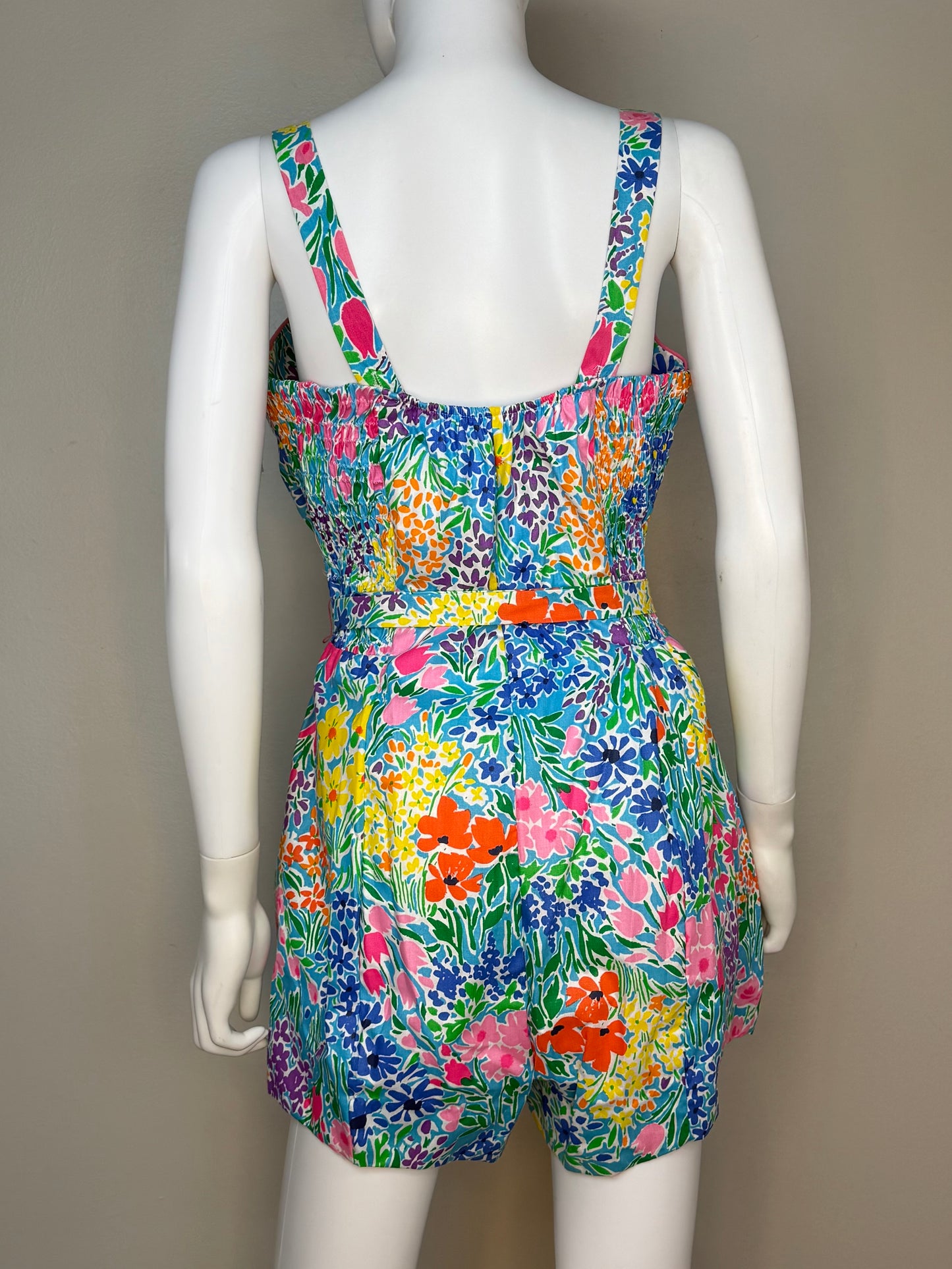 1970s Zip Front Floral Romper, Ceeb Size Large, Swimsuit, Playsuit