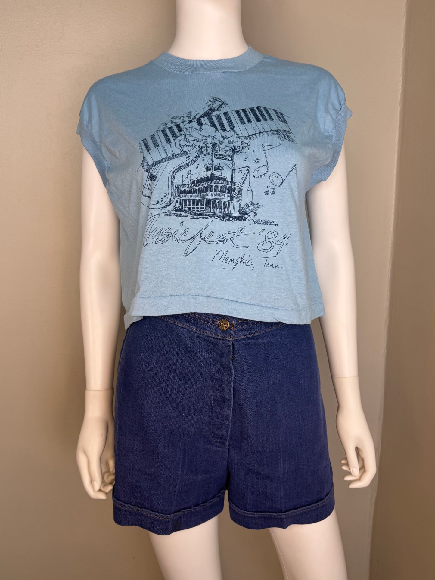 1980s Memphis Musicfest ‘84 Cropped Sleeveless T-Shirt, Memphis in May Beale Street Music Fest 1984, Screen Stars Size Large
