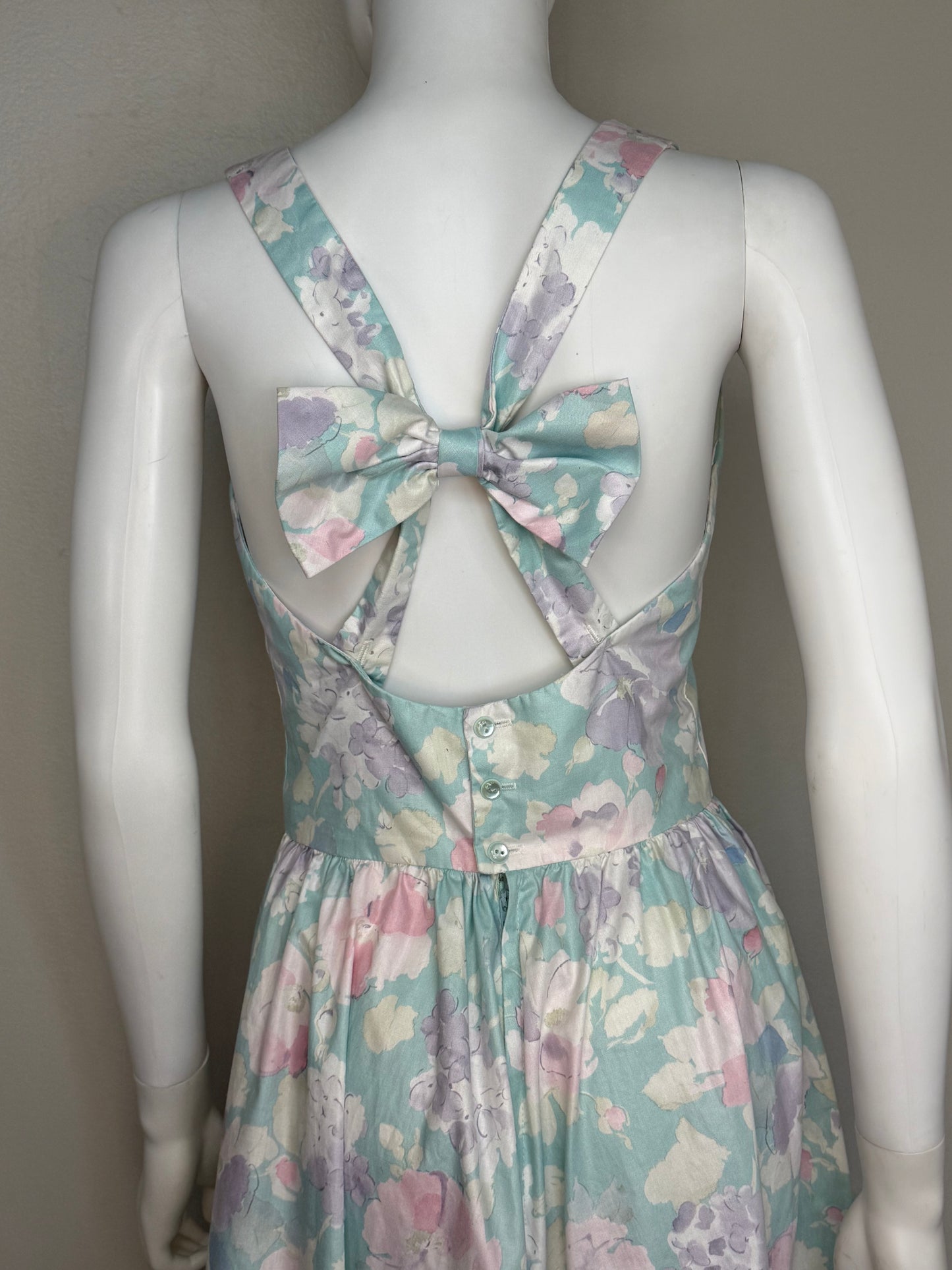 1980s Pastel Floral Midi Dress, Lanz Size Small, Sundress