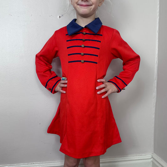 1970s Red Majorette Style Dress, Sears Size 6