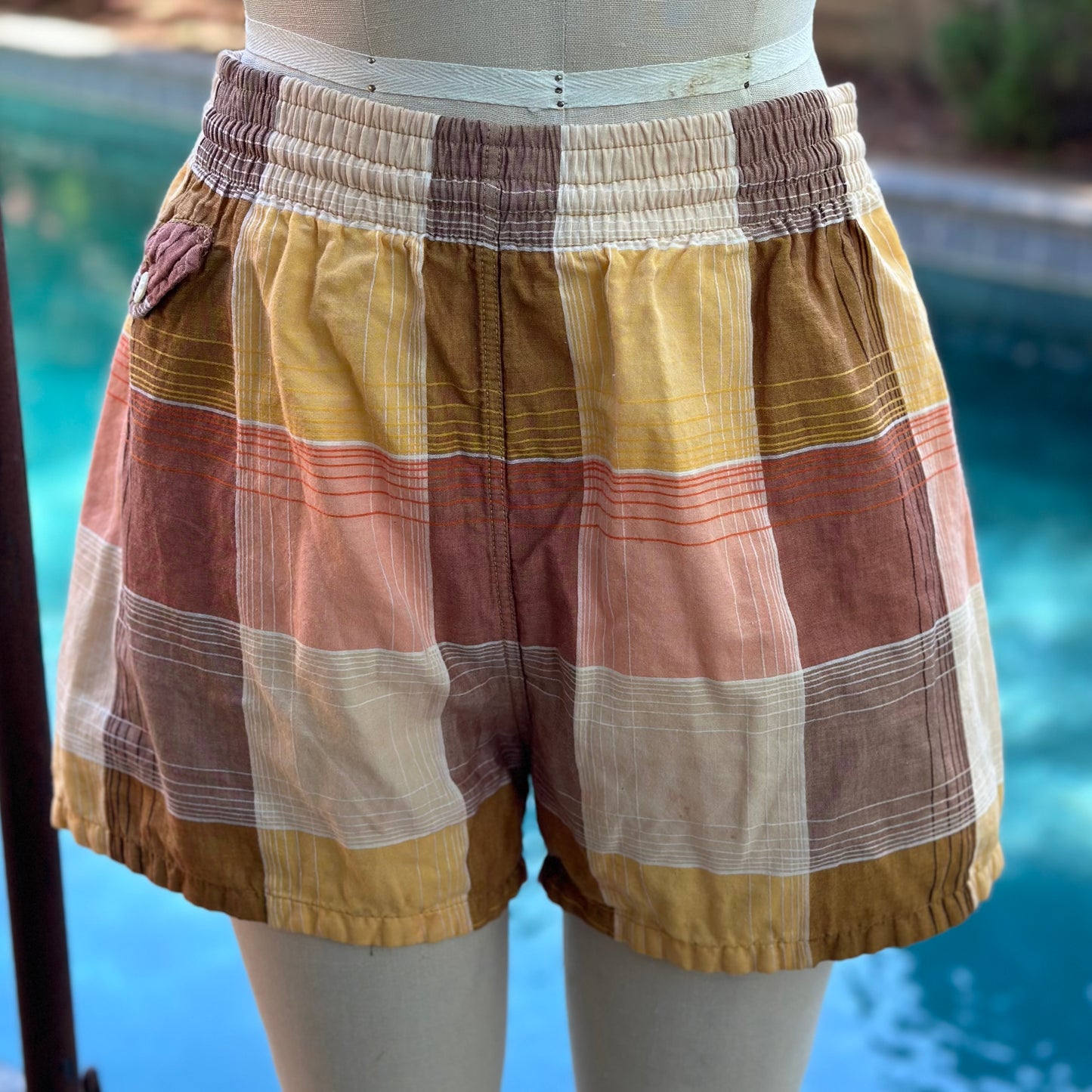 1950s Brown Plaid Swim Trunks, Jantzen Size Medium