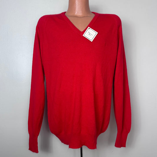 1980s Red V-Neck Acrylic Sweater, Christian Dior Size Large, New with Tags